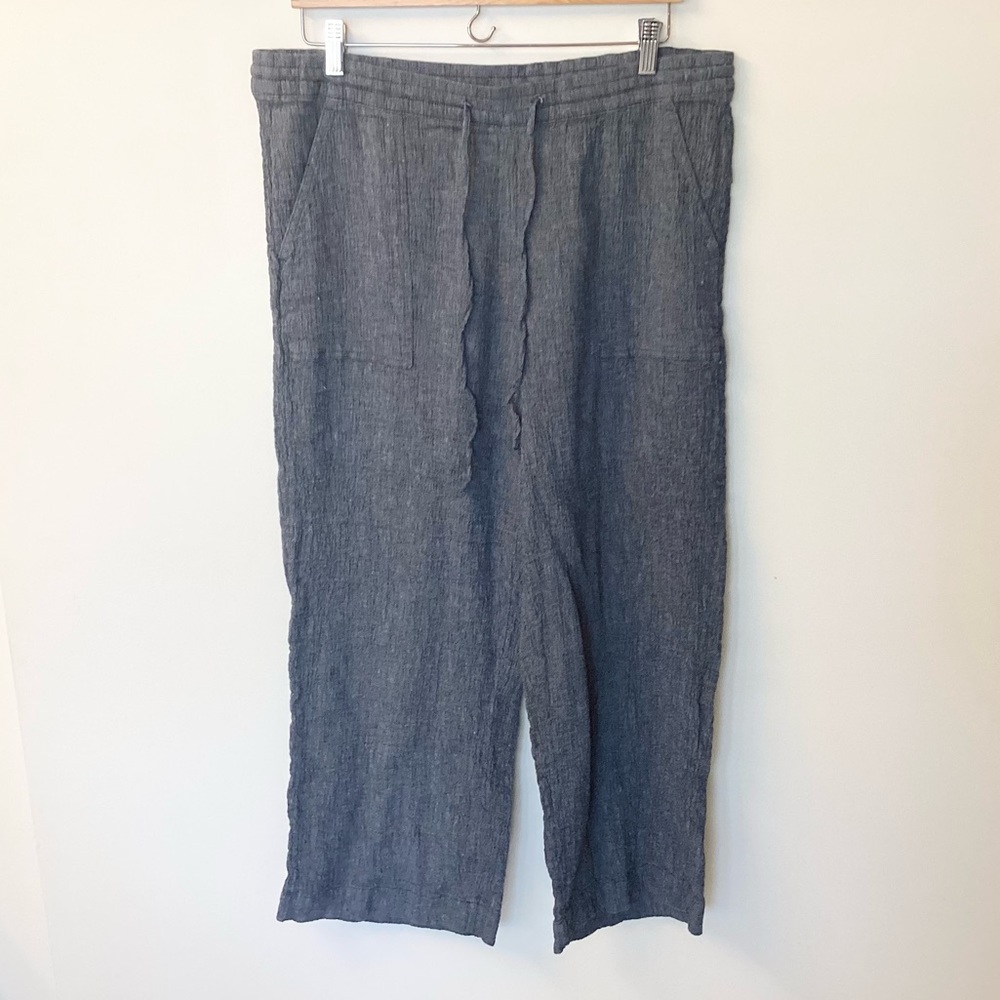 J.Jill Pure Jill Linen Blend Cropped Pull On Wide Leg Pants - Blue - L
